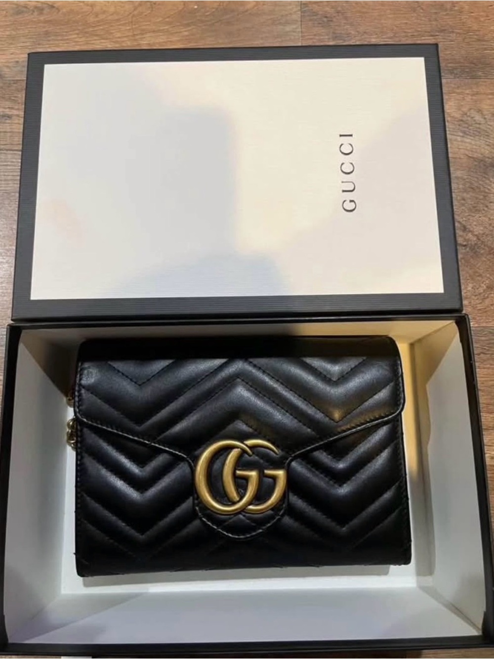 Gucci Quilted Black GG Marmont Wallet with Gold Hardware